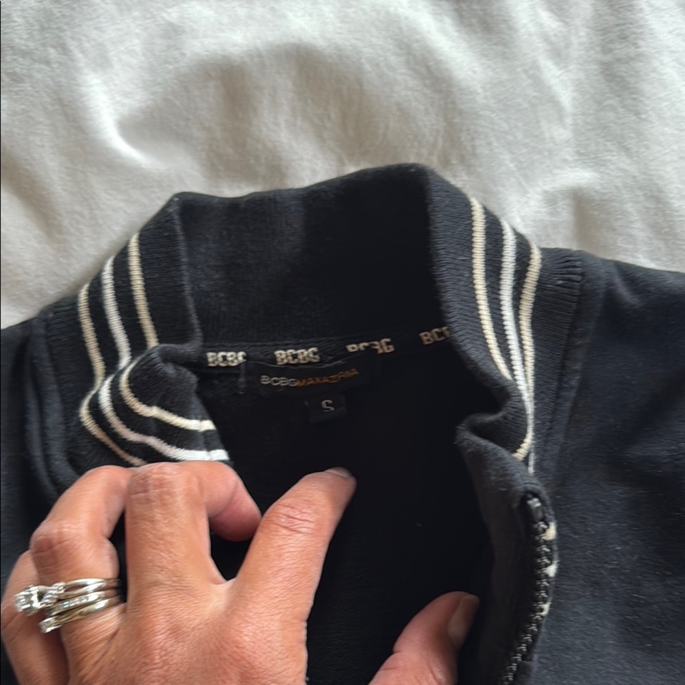 BCBG Black Zip Up Sweater with Classic Knit Design